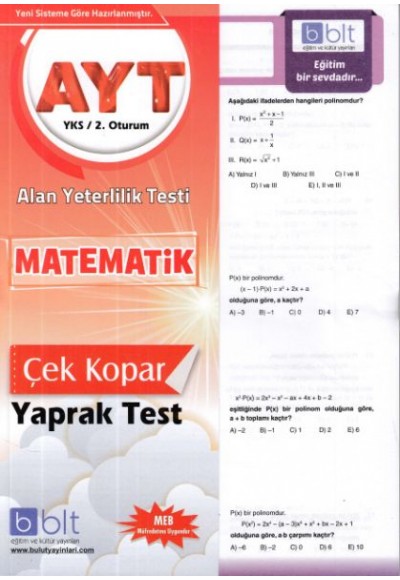 Bulut YKS AYT Matematik Yaprak Test 2. Oturum (Yeni)