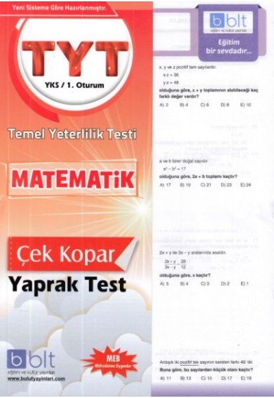 Bulut YKS TYT Matematik Yaprak Test 1. Oturum ( Yeni)