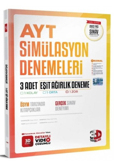 3D 2023 AYT 3D Eşit Ağırlık 3'lü Simülasyon Deneme